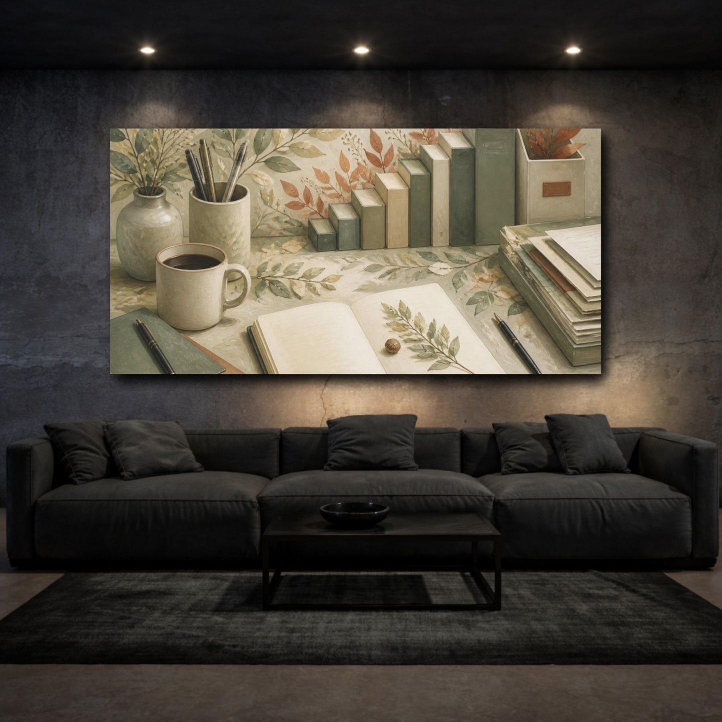 Mockup 3. Office Book And Leaves shown as canvas print