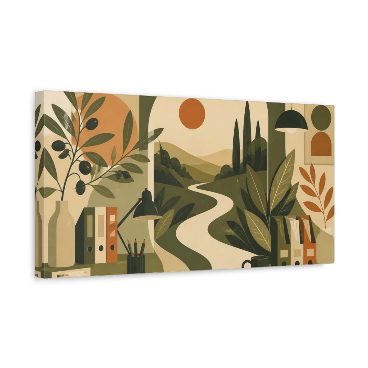 Side Mockup 3. Office Botanical Leaves shown as canvas print