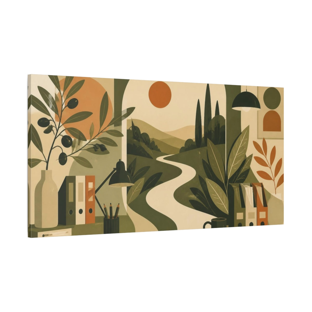 Side Mockup 2. Office Botanical Leaves shown as canvas print