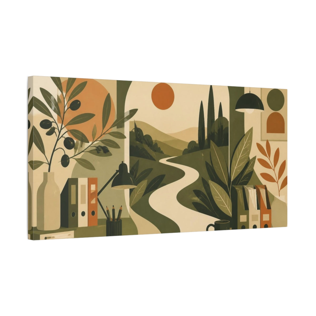 Side Mockup 1. Office Botanical Leaves shown as canvas print