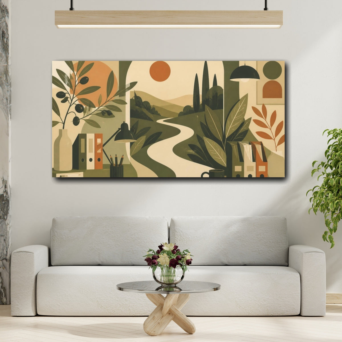 Mockup 2. Office Botanical Leaves shown as canvas print
