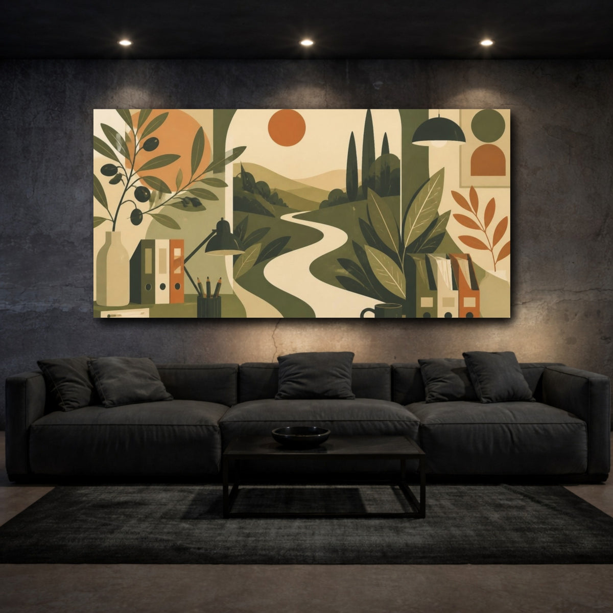 Mockup 3. Office Botanical Leaves shown as canvas print