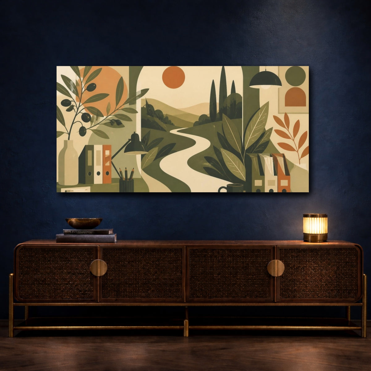 Mockup 4. Office Botanical Leaves shown as canvas print