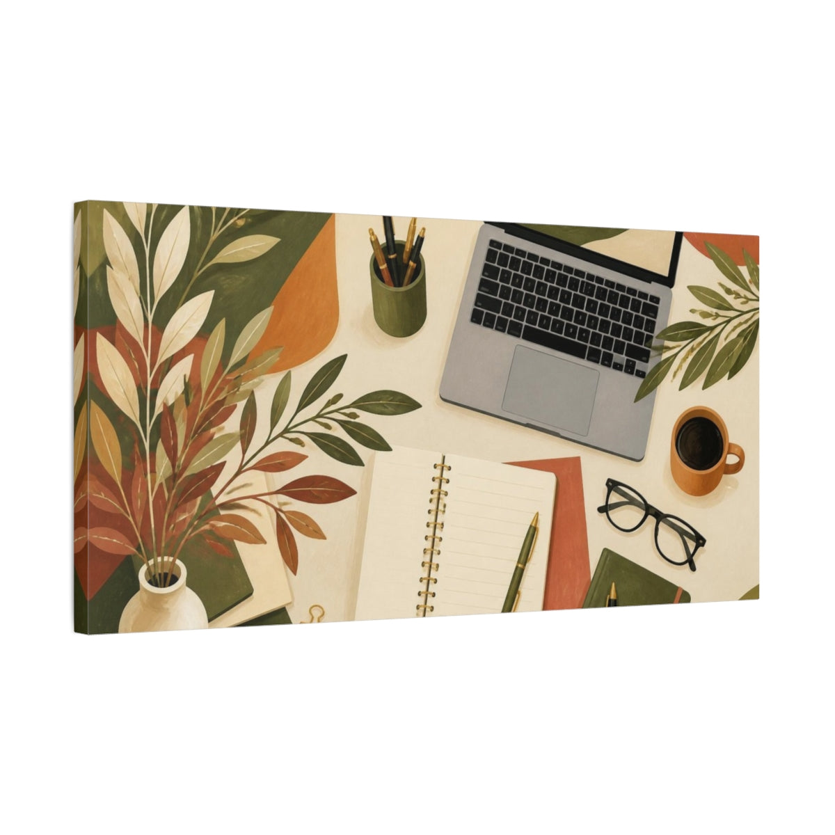 Side Mockup 1. Office Botanical Workspace shown as canvas print