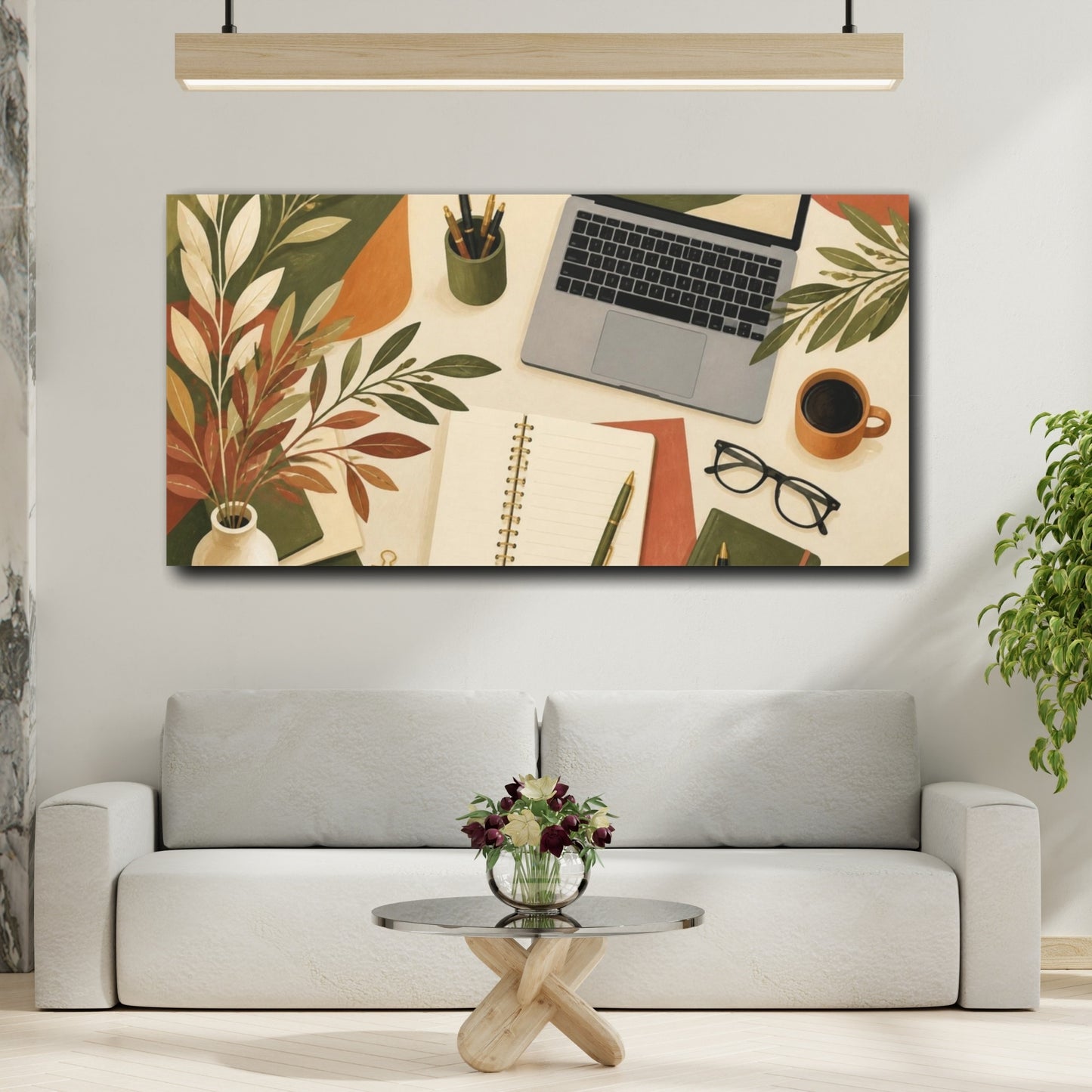 Mockup 2. Office Botanical Workspace shown as canvas print
