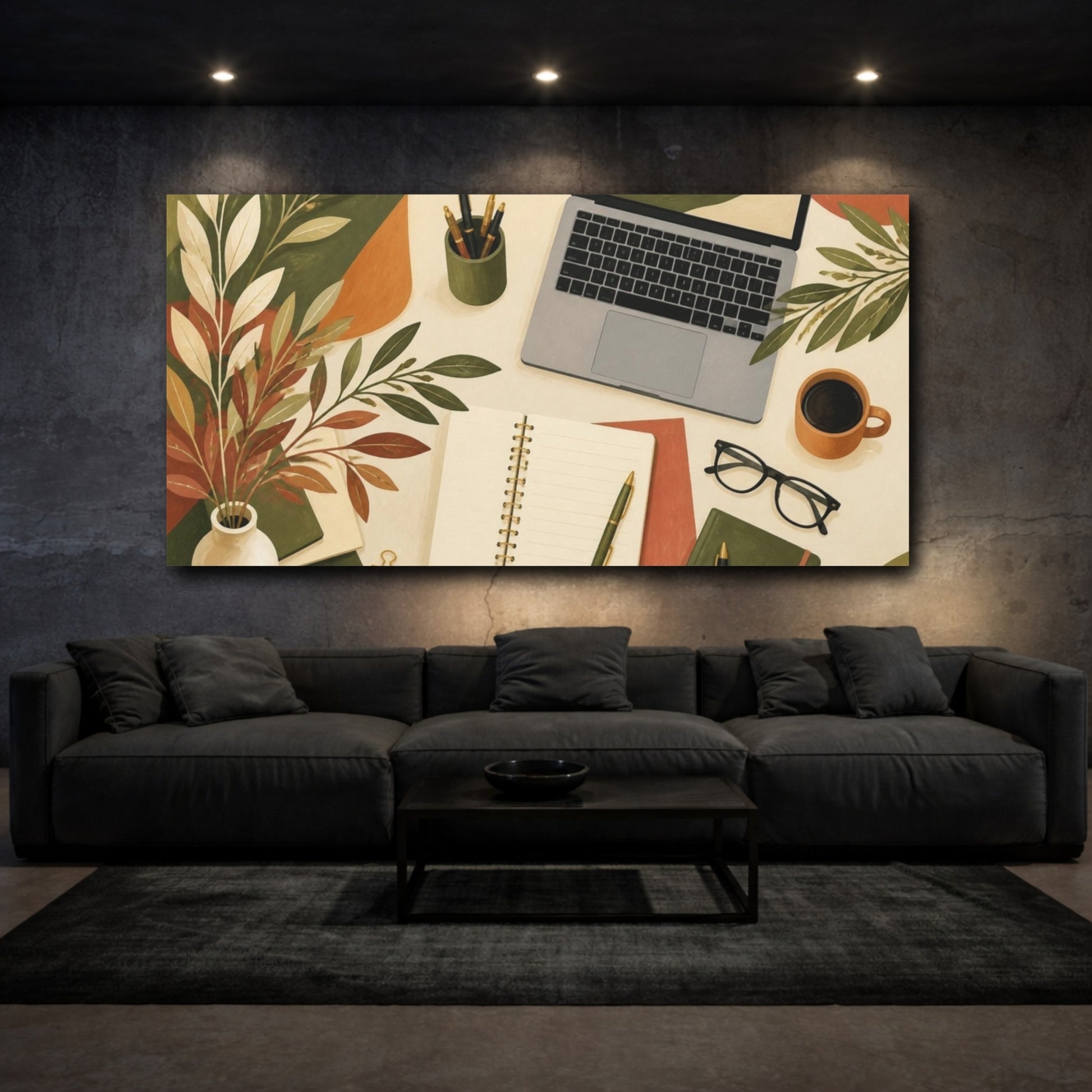 Mockup 3. Office Botanical Workspace shown as canvas print