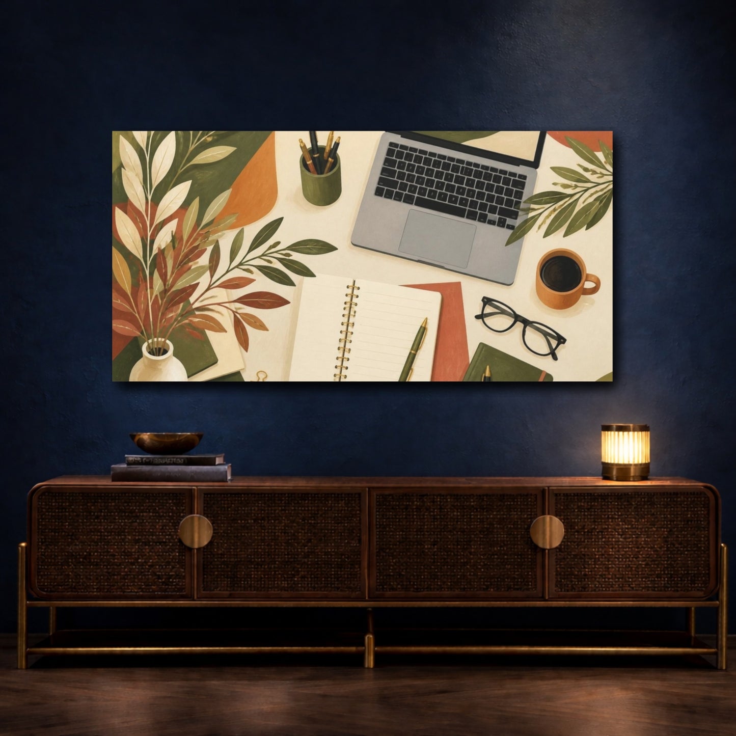 Mockup 4. Office Botanical Workspace shown as canvas print