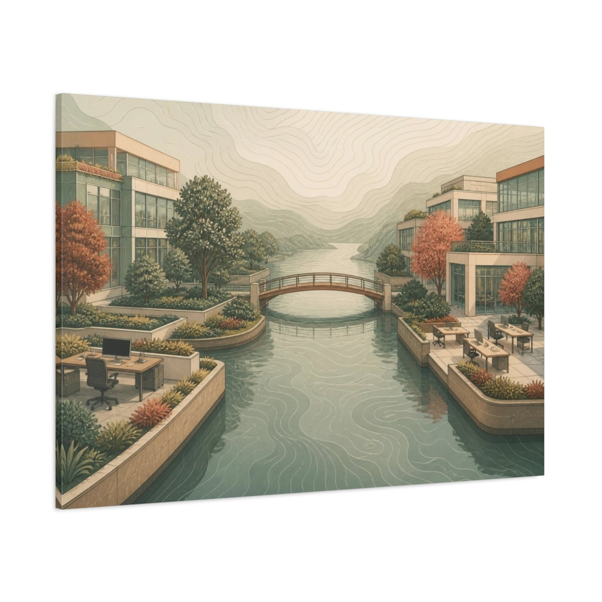 Side Mockup 1. Office Canal Bridge shown as canvas print