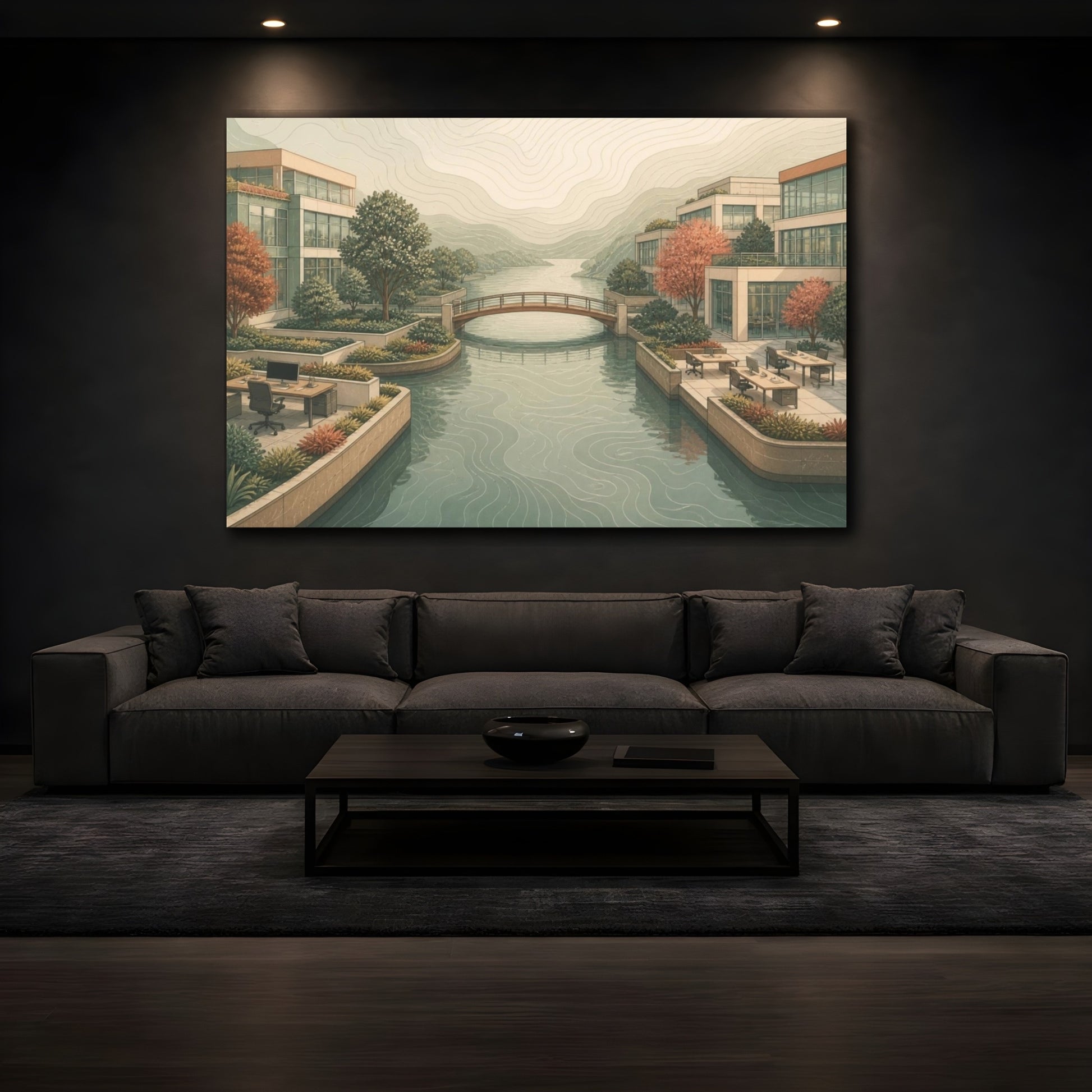 Mockup 3. Office Canal Bridge shown as canvas print