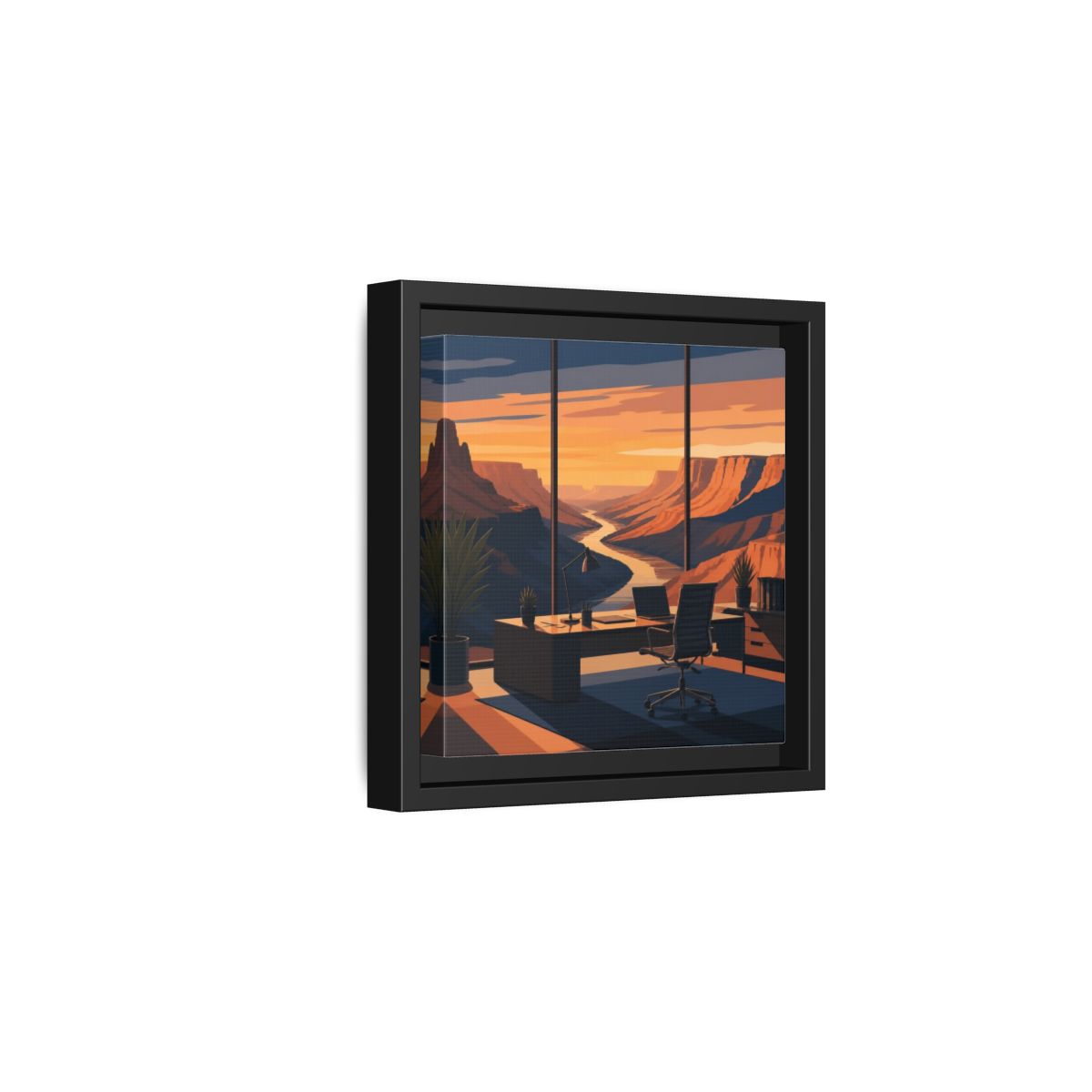 Side Mockup 3. Office Canyon View shown as framed canvas print