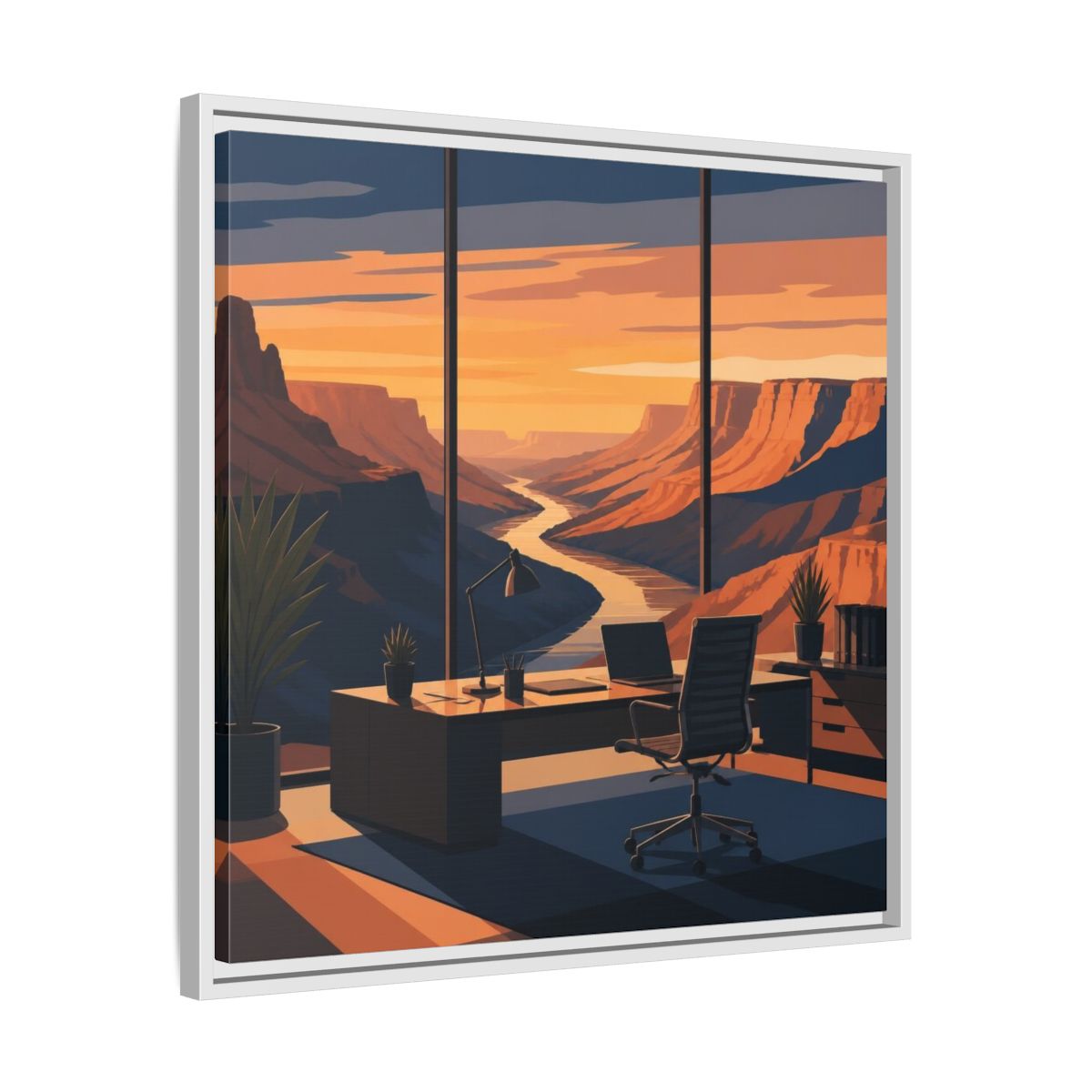Side Mockup 26. Office Canyon View shown as framed canvas print
