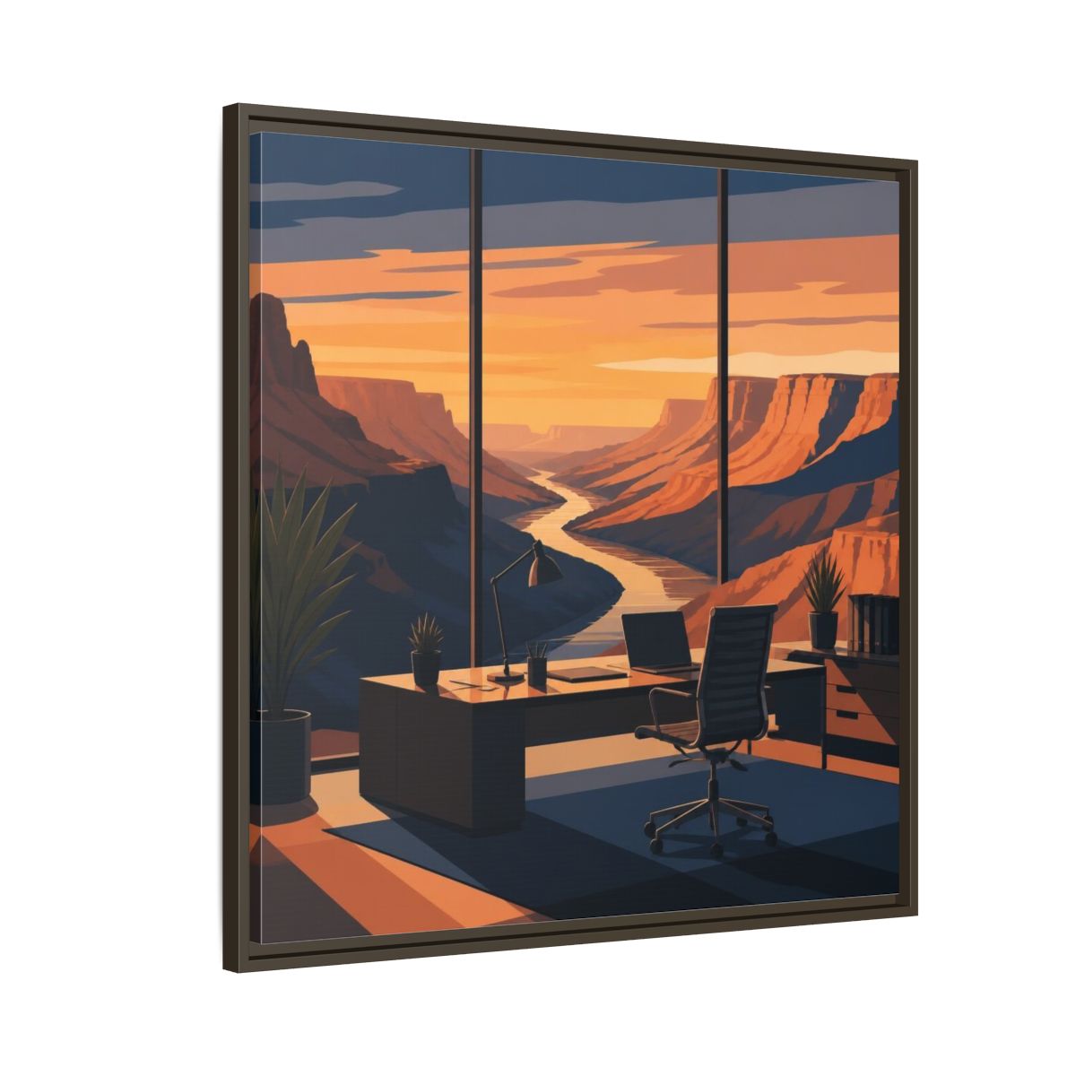 Side Mockup 8. Office Canyon View shown as framed canvas print