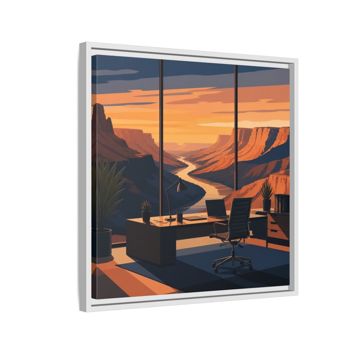 Side Mockup 10. Office Canyon View shown as framed canvas print