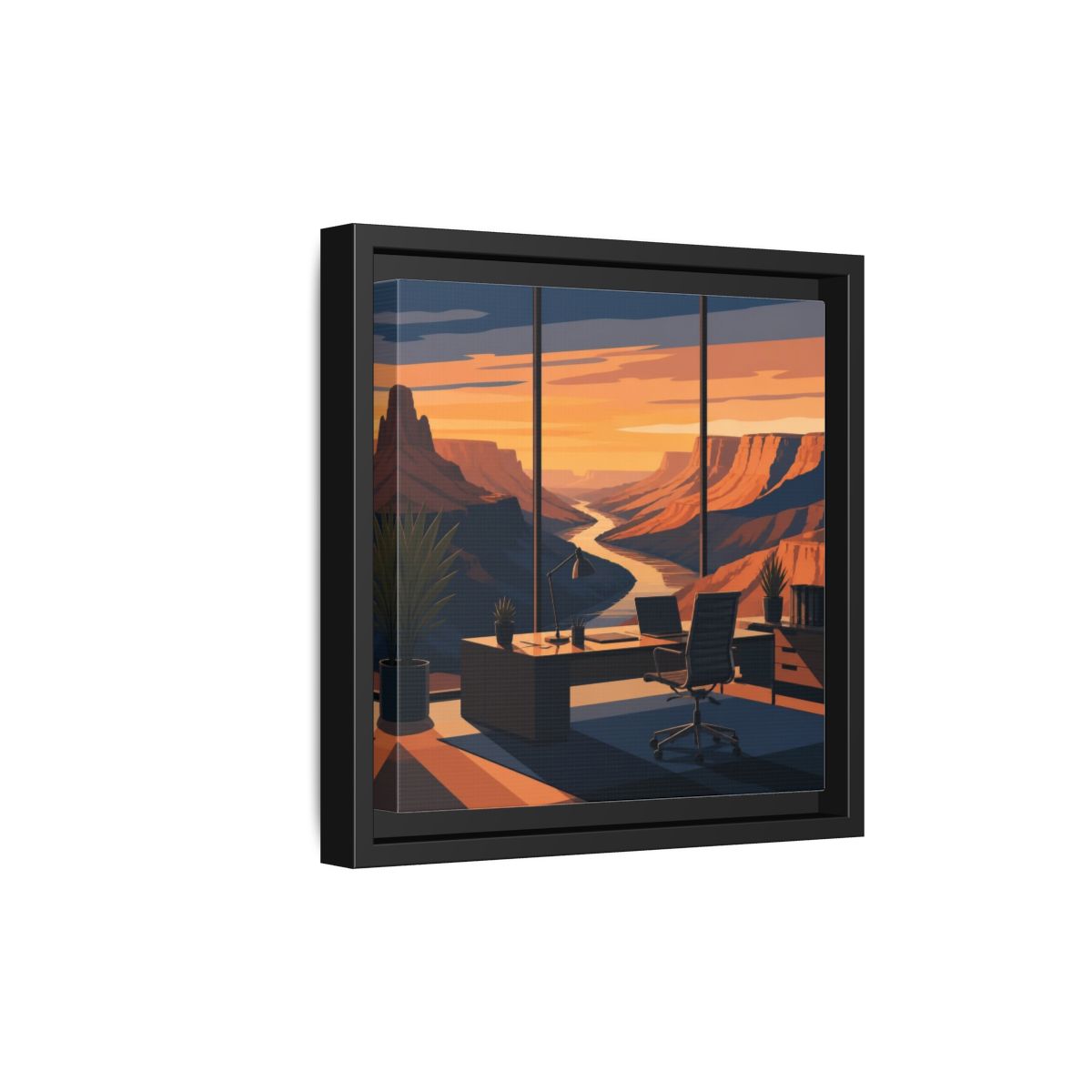 Side Mockup 21. Office Canyon View shown as framed canvas print