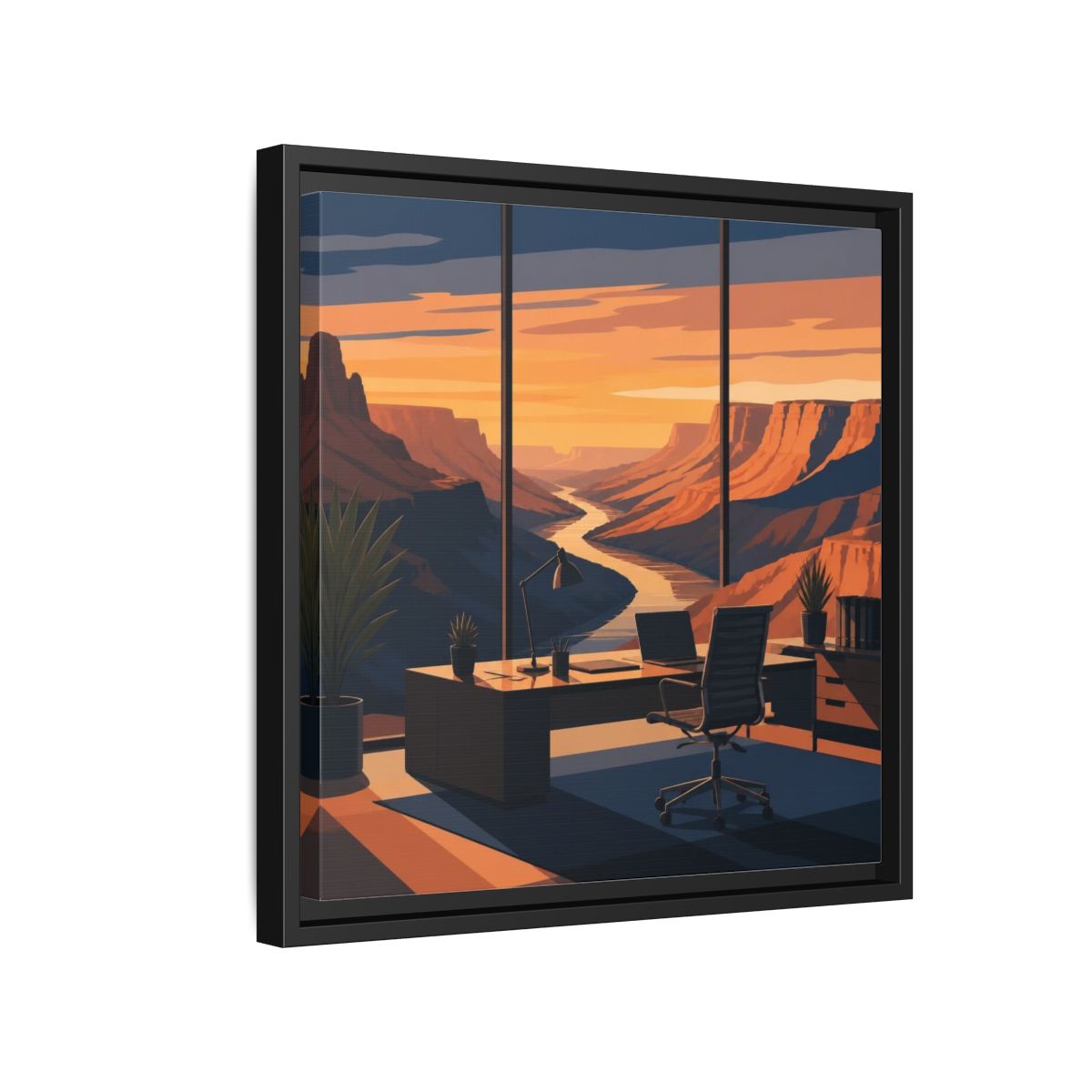 Side Mockup 15. Office Canyon View shown as framed canvas print