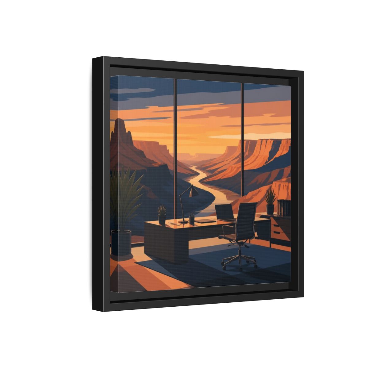 Side Mockup 18. Office Canyon View shown as framed canvas print
