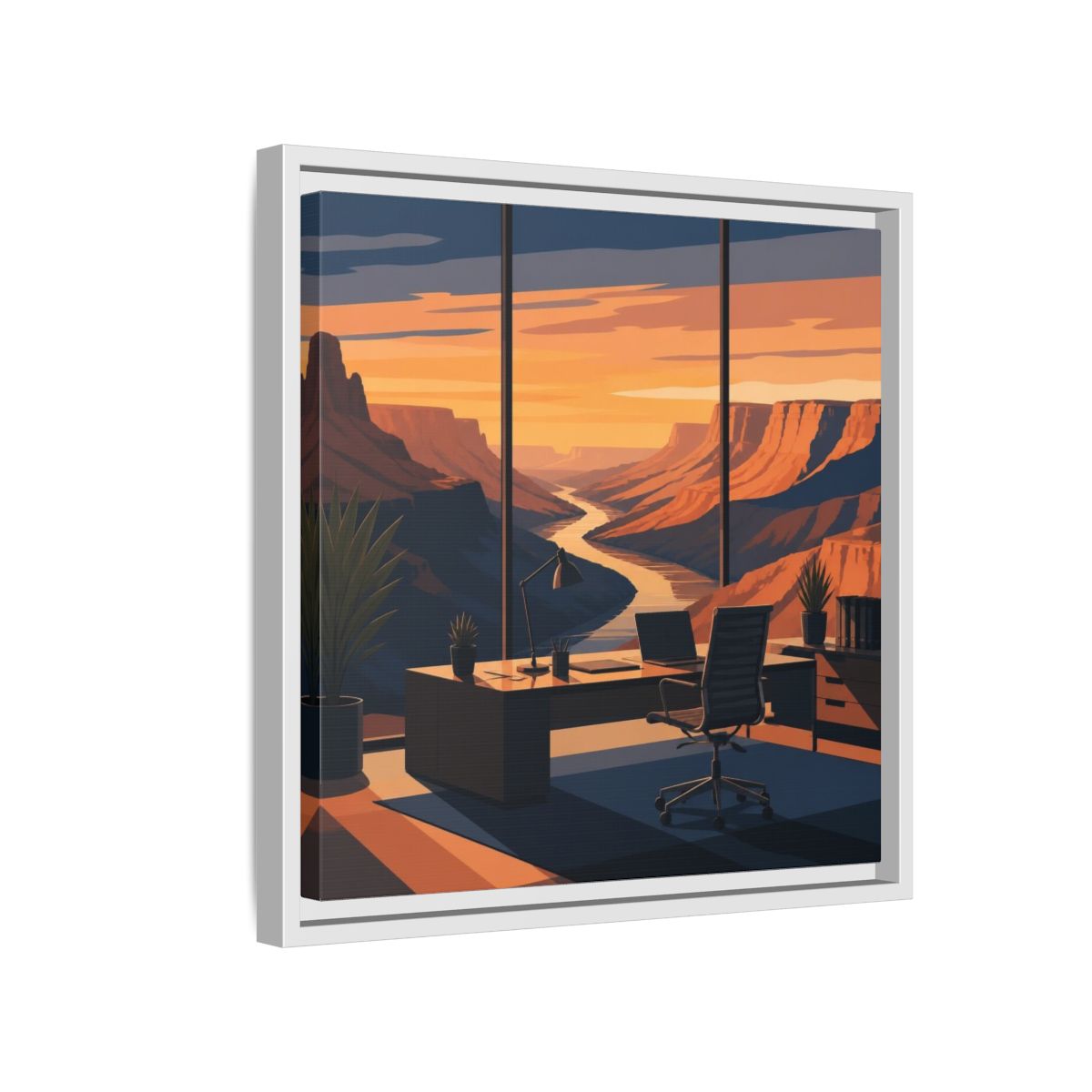 Side Mockup 13. Office Canyon View shown as framed canvas print
