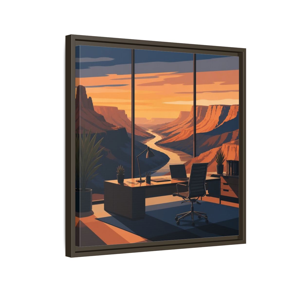 Side Mockup 11. Office Canyon View shown as framed canvas print