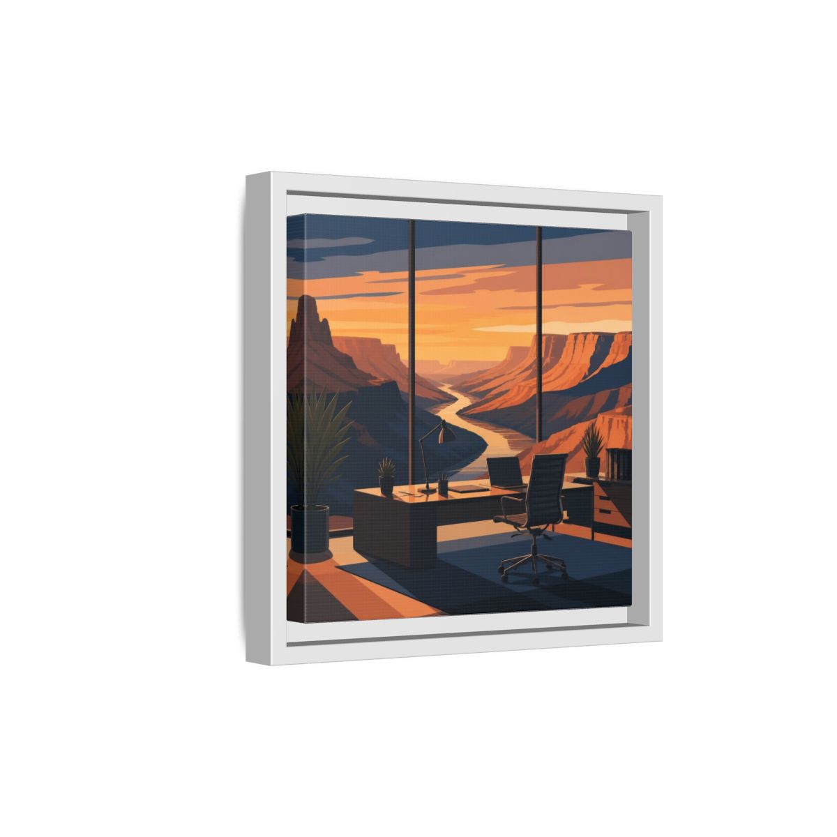 Side Mockup 19. Office Canyon View shown as framed canvas print