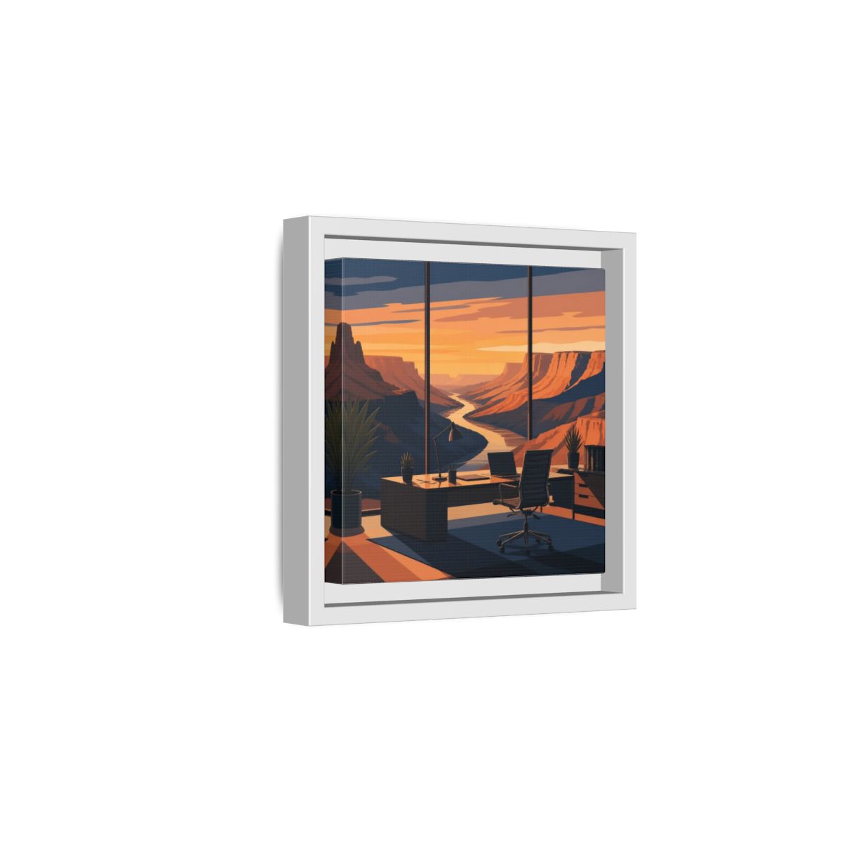Side Mockup 1. Office Canyon View shown as framed canvas print