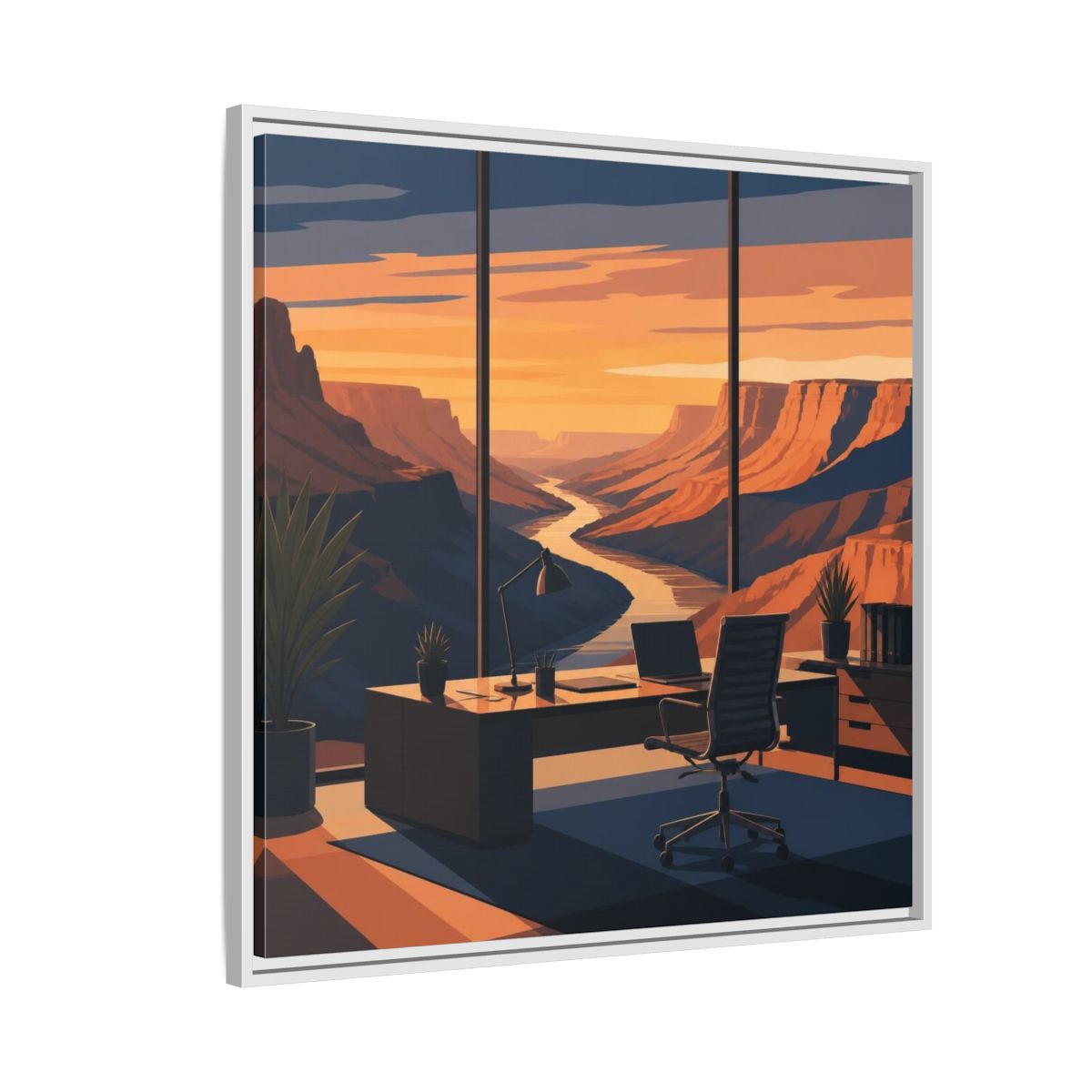 Side Mockup 7. Office Canyon View shown as framed canvas print