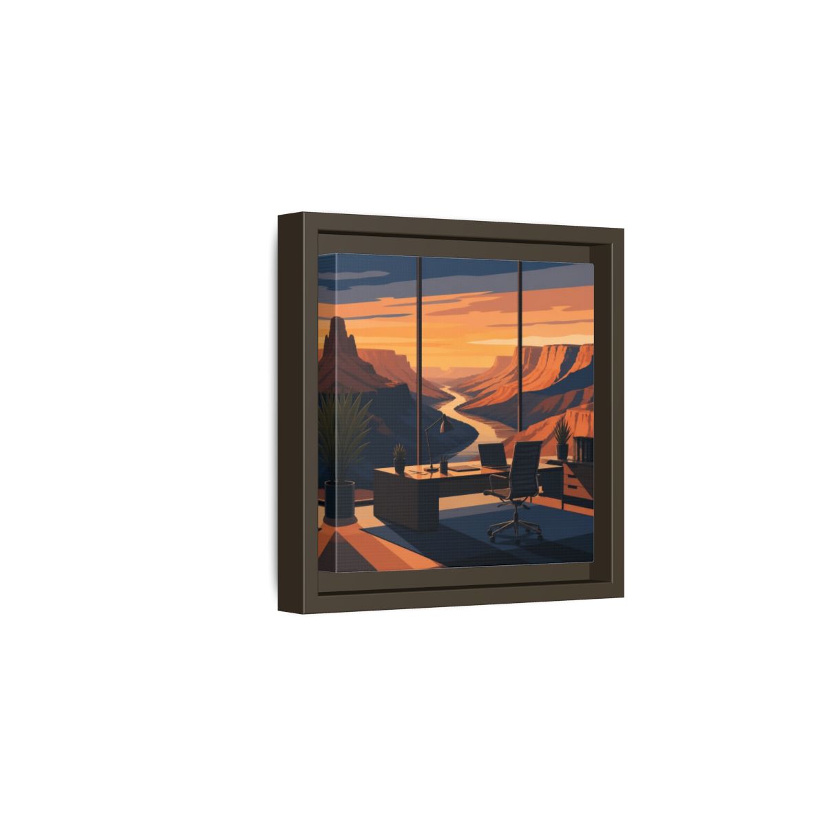 Side Mockup 2. Office Canyon View shown as framed canvas print