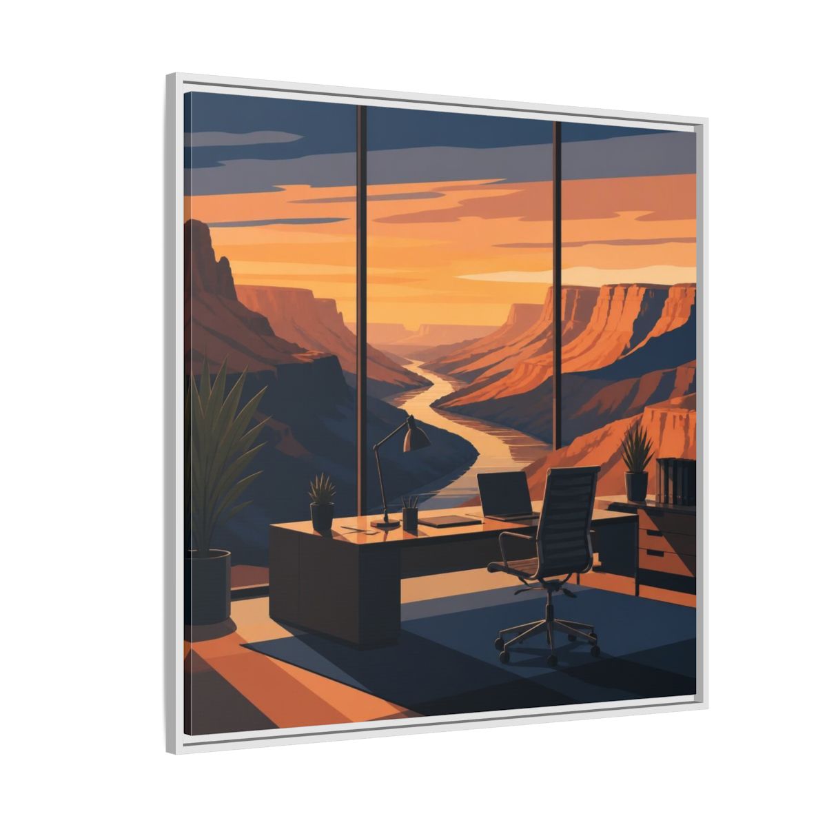 Side Mockup 4. Office Canyon View shown as framed canvas print