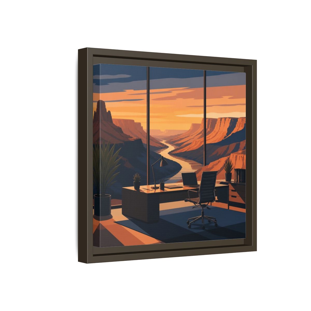 Side Mockup 17. Office Canyon View shown as framed canvas print