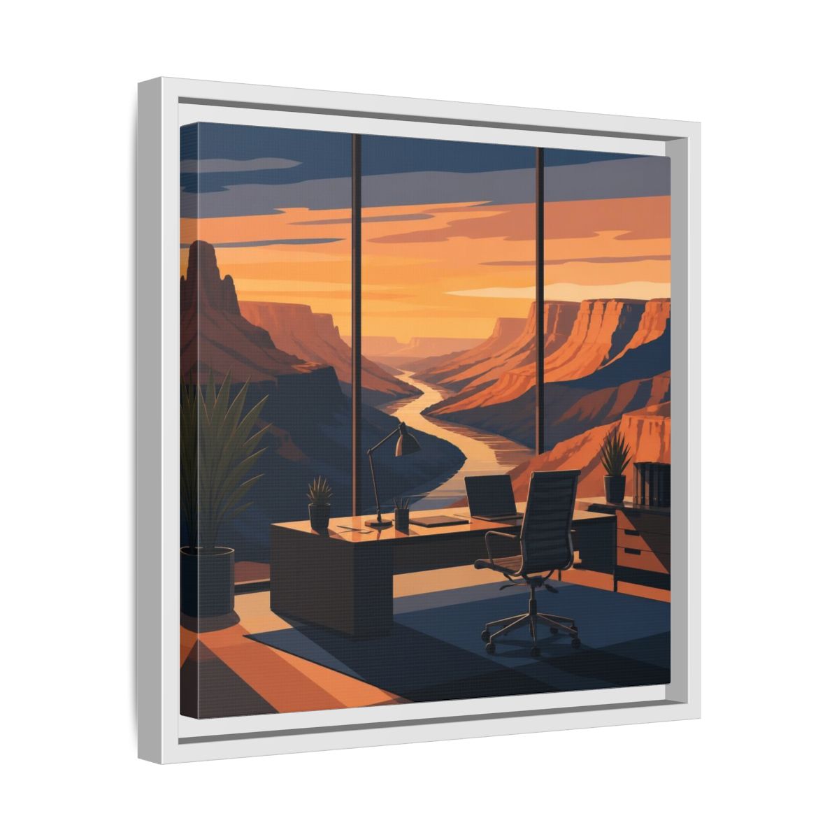 Side Mockup 28. Office Canyon View shown as framed canvas print