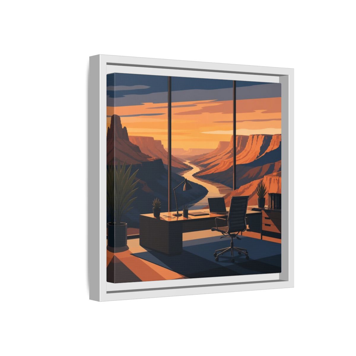 Side Mockup 16. Office Canyon View shown as framed canvas print