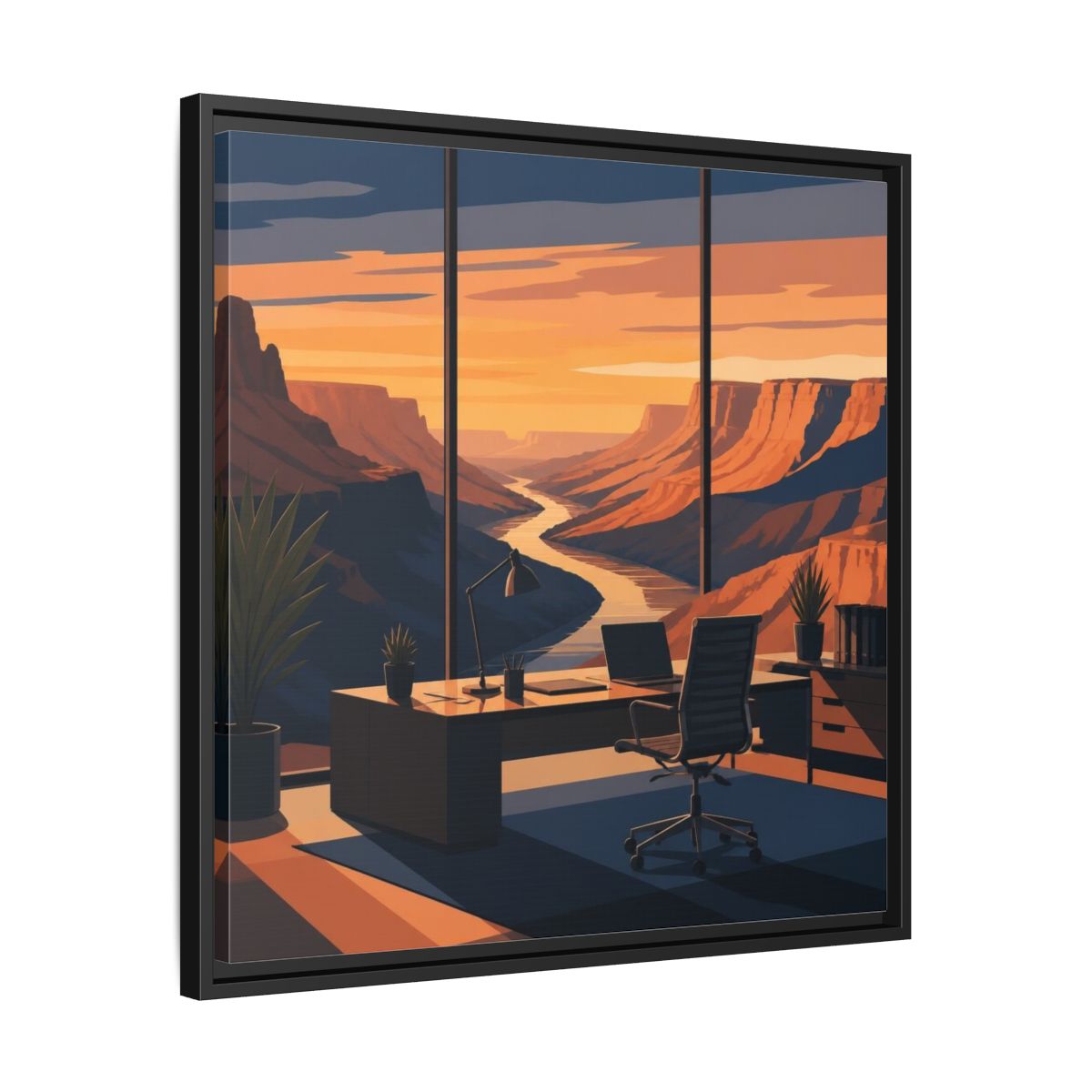 Side Mockup 31. Office Canyon View shown as framed canvas print