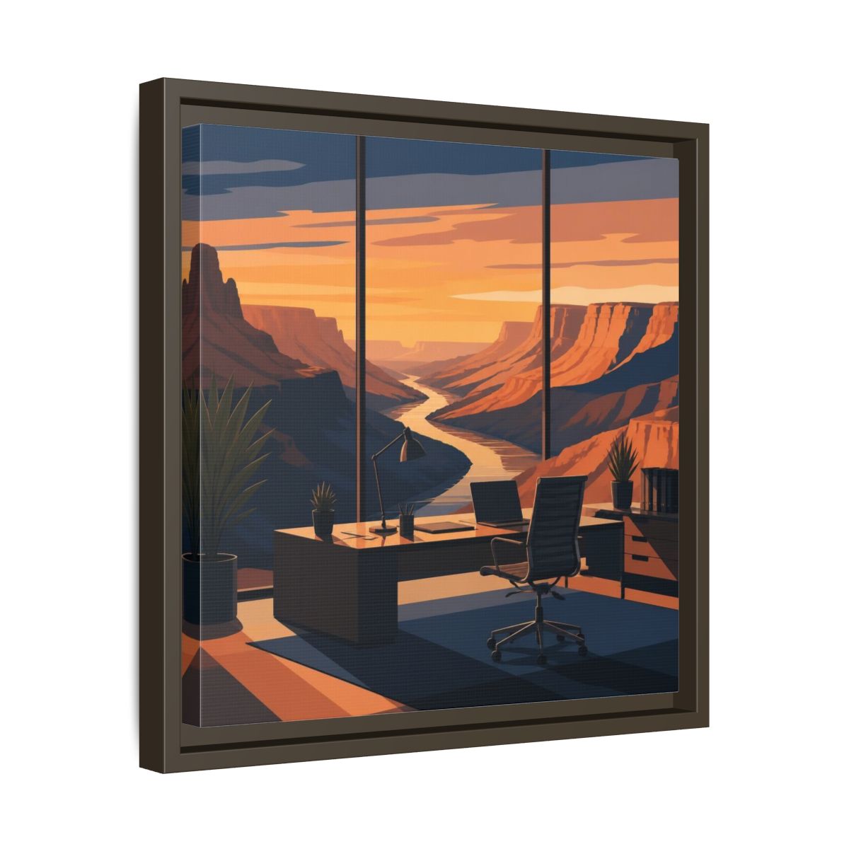 Side Mockup 29. Office Canyon View shown as framed canvas print