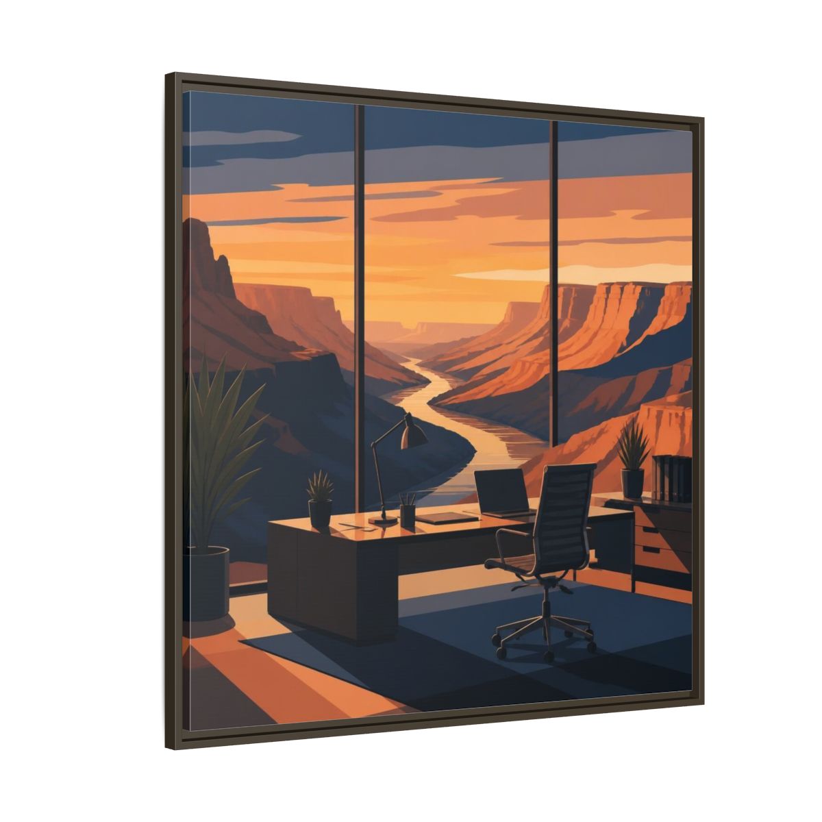 Side Mockup 5. Office Canyon View shown as framed canvas print