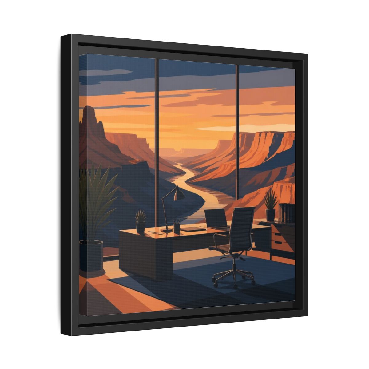 Side Mockup 32. Office Canyon View shown as framed canvas print