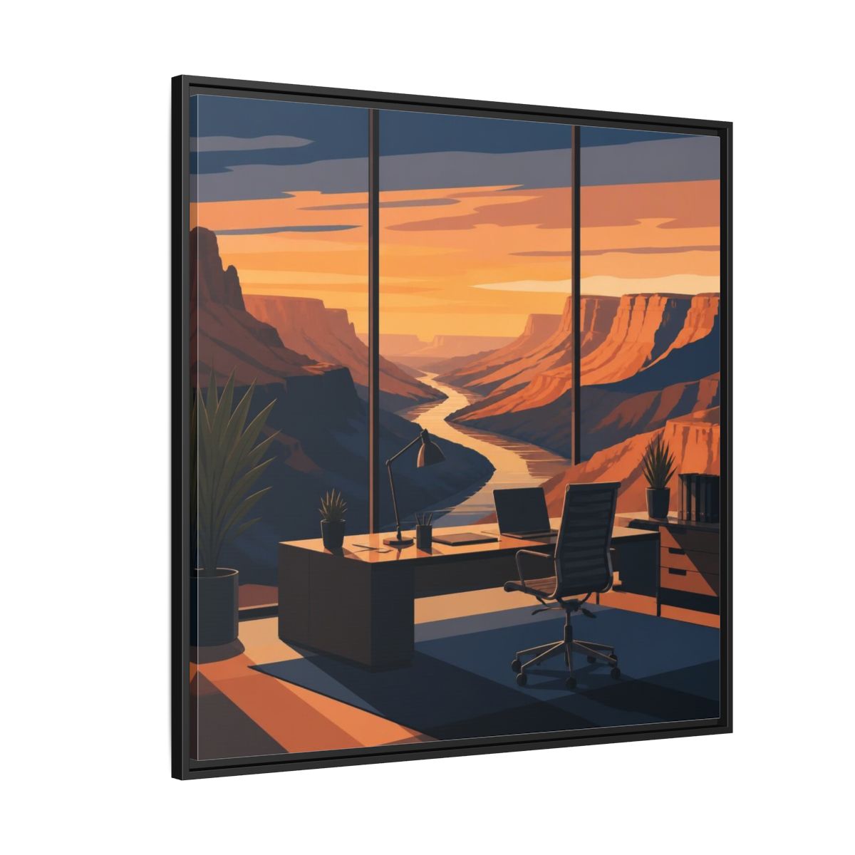 Side Mockup 6. Office Canyon View shown as framed canvas print