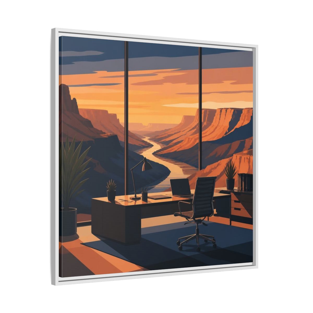 Side Mockup 25. Office Canyon View shown as framed canvas print