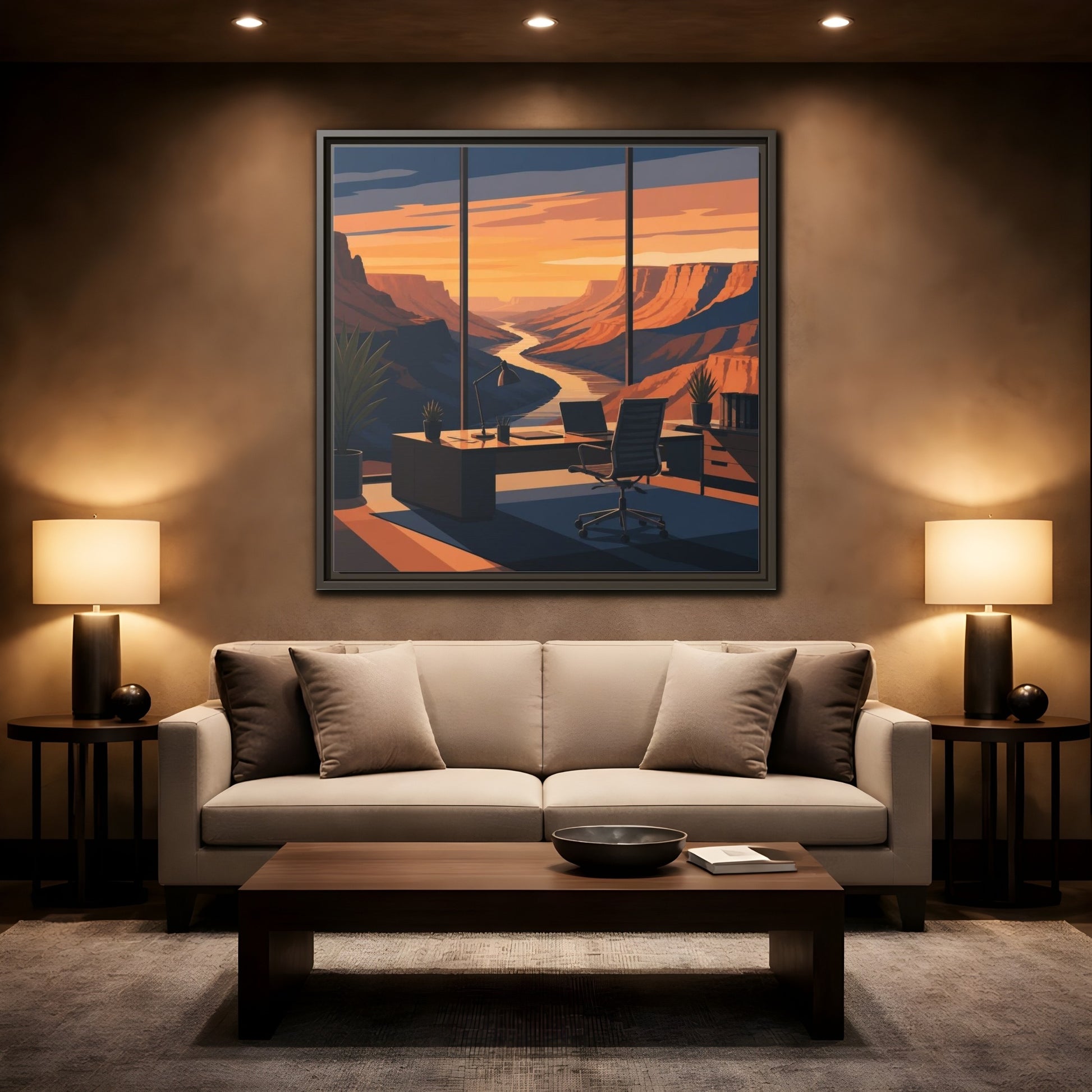 Mockup 2. Office Canyon View shown as framed canvas print