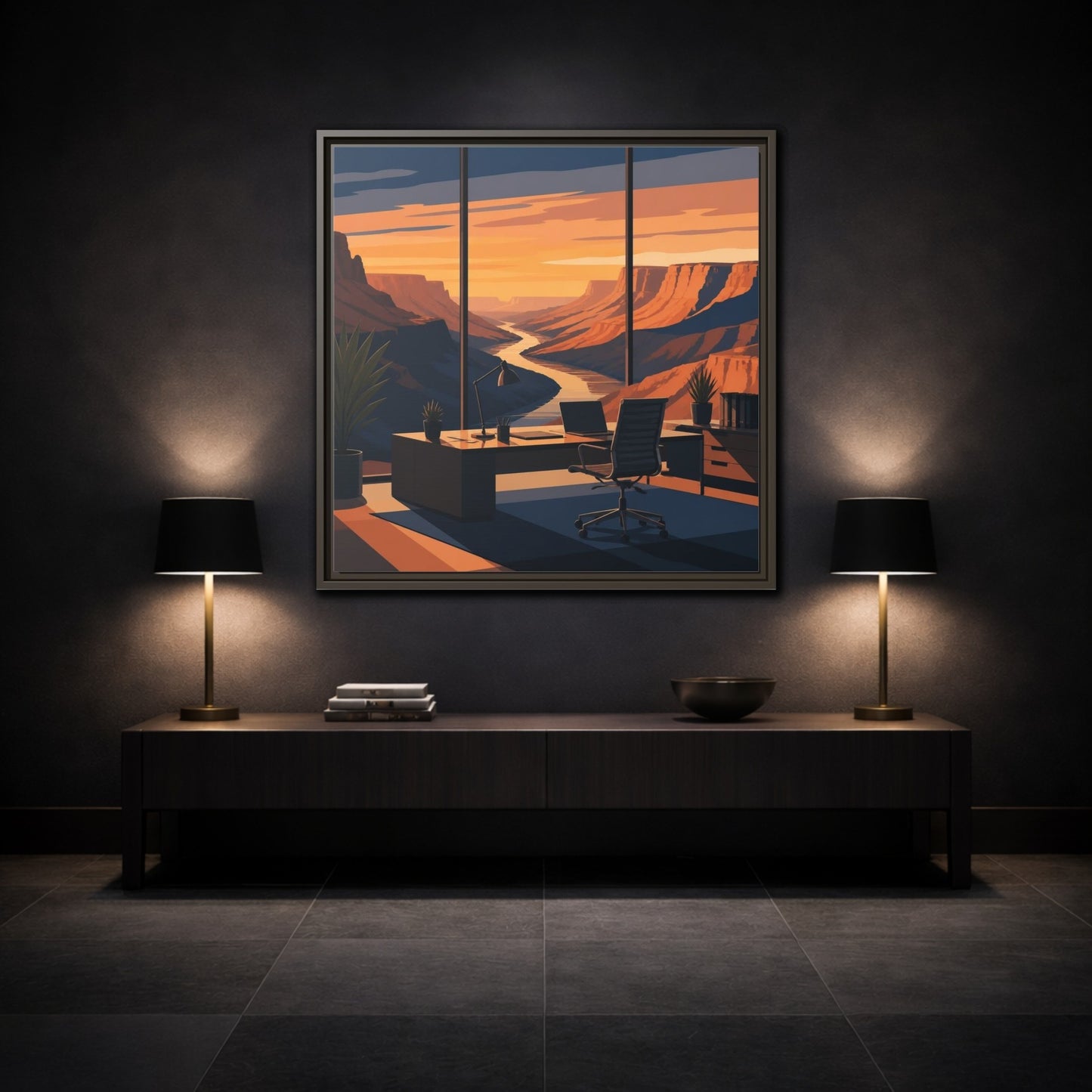 Mockup 3. Office Canyon View shown as framed canvas print