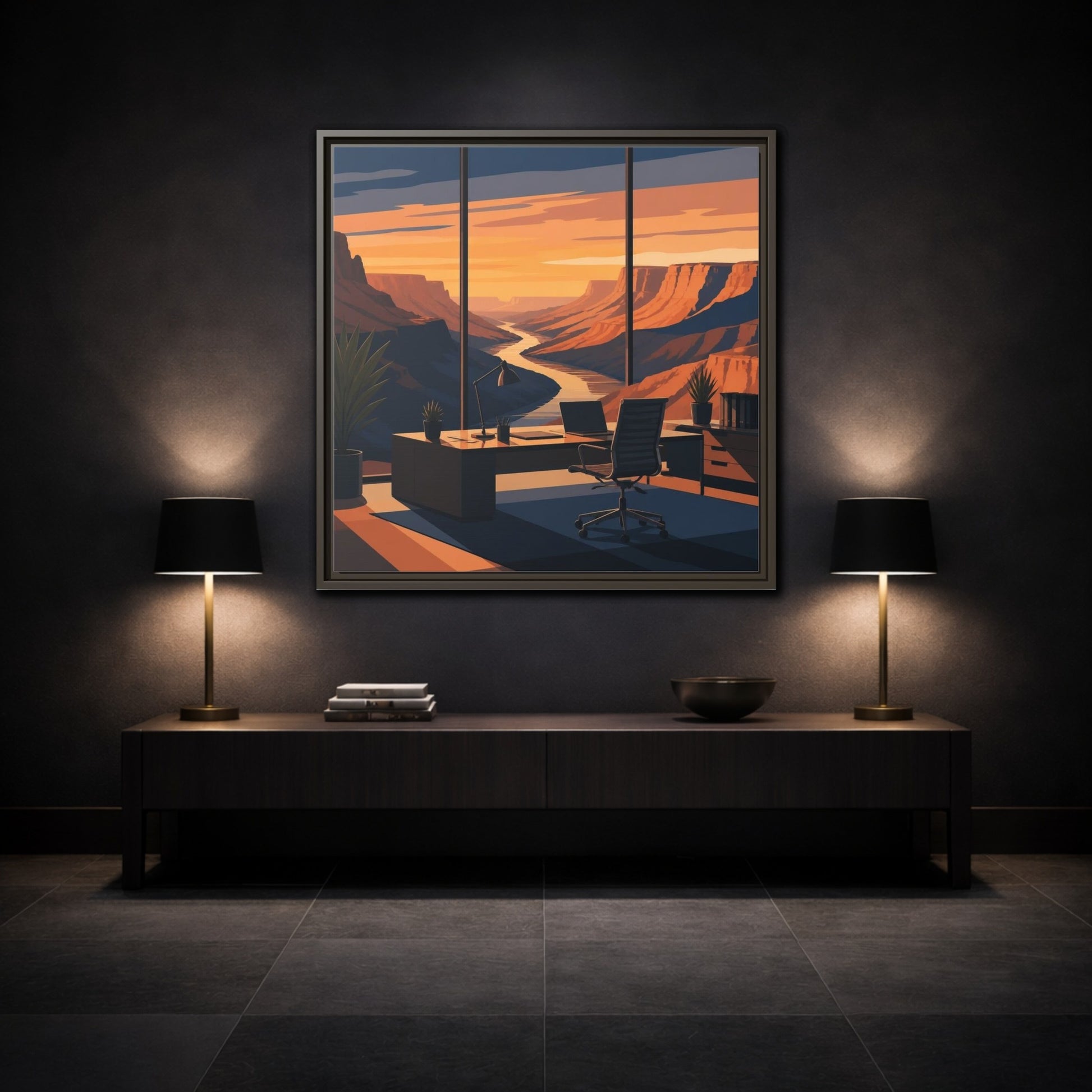 Mockup 3. Office Canyon View shown as framed canvas print