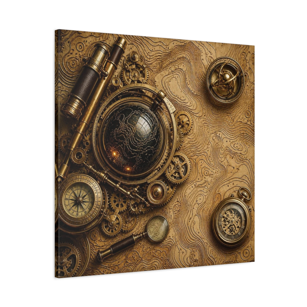 Main Mockup. Office Clockwork Globe shown as canvas print