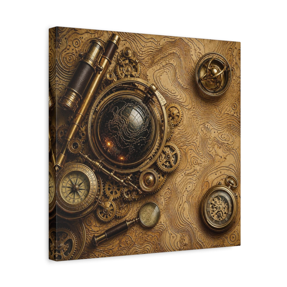 Side Mockup 6. Office Clockwork Globe shown as canvas print