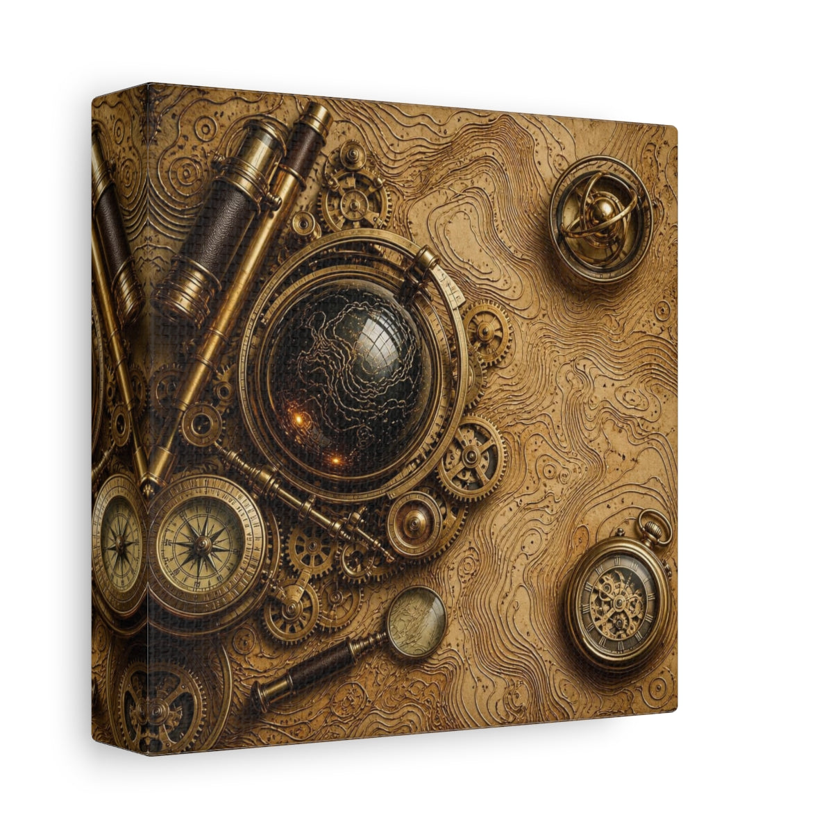 Side Mockup 2. Office Clockwork Globe shown as canvas print