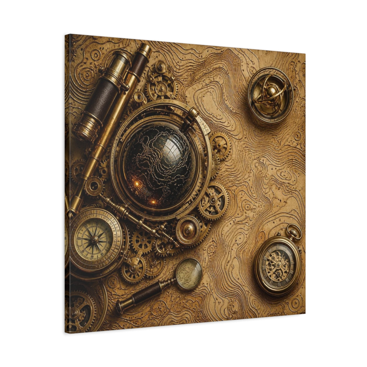 Side Mockup 3. Office Clockwork Globe shown as canvas print