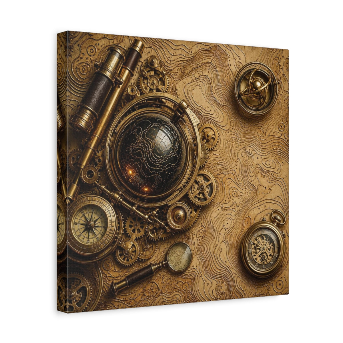 Side Mockup 7. Office Clockwork Globe shown as canvas print