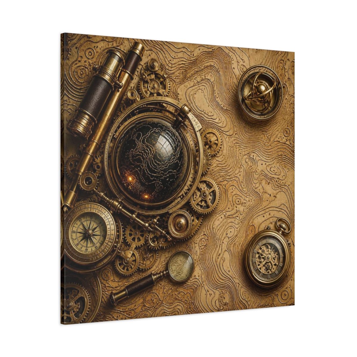Side Mockup 1. Office Clockwork Globe shown as canvas print