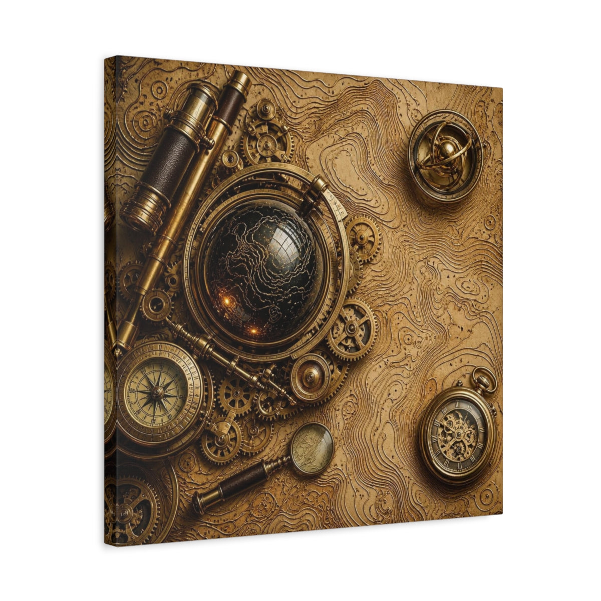 Side Mockup 5. Office Clockwork Globe shown as canvas print