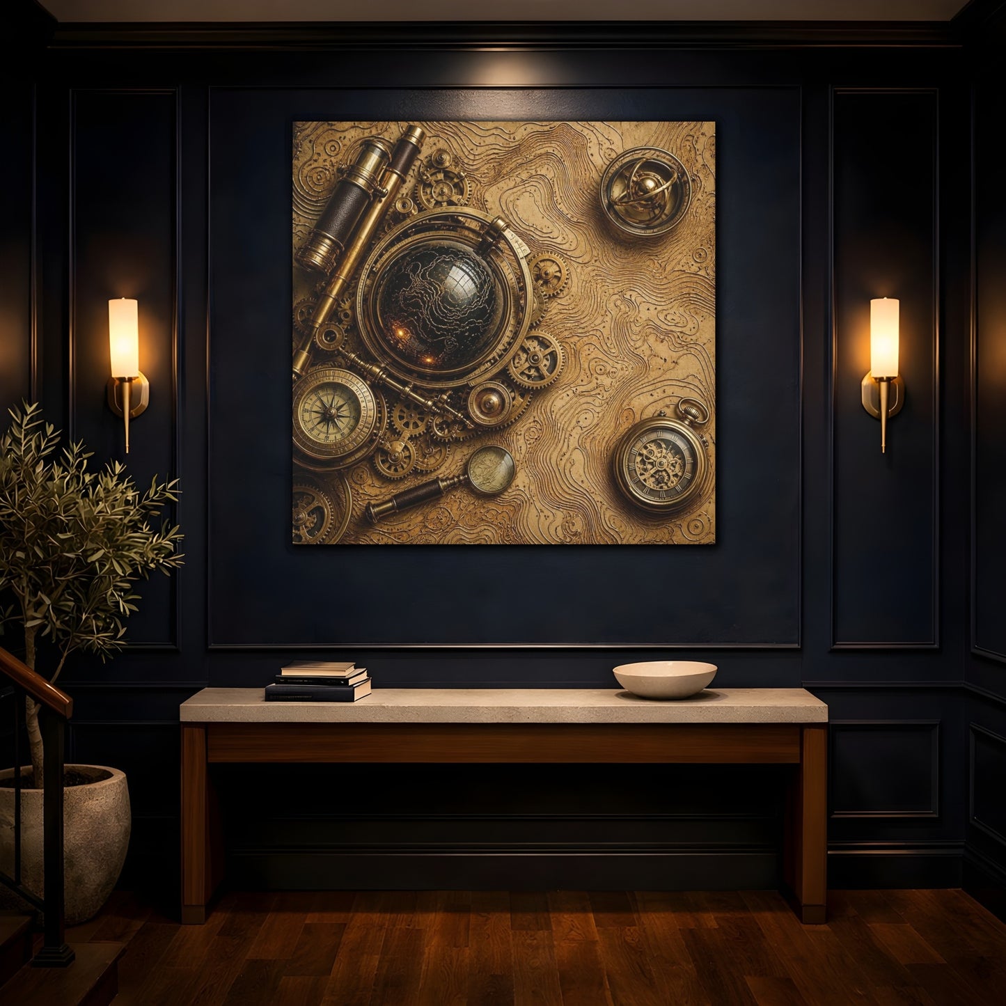 Mockup 4. Office Clockwork Globe shown as canvas print