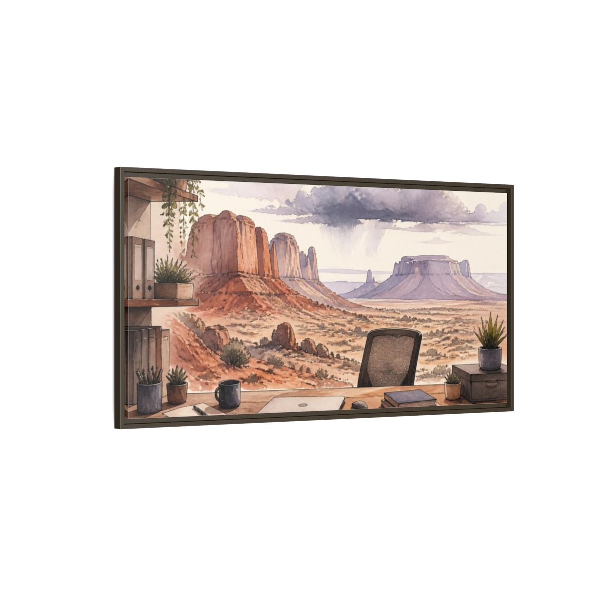 Side Mockup 4. Office Desert Mesa View shown as framed canvas print