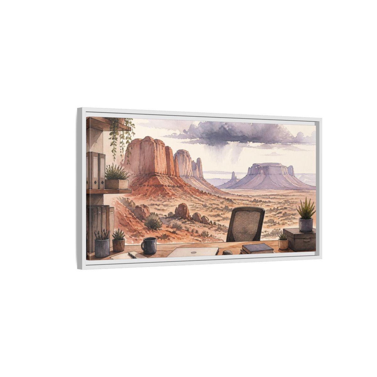 Side Mockup 1. Office Desert Mesa View shown as framed canvas print