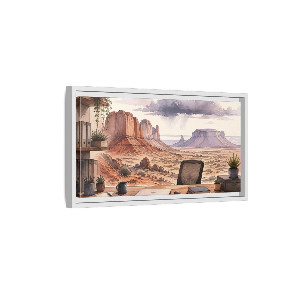 Side Mockup 6. Office Desert Mesa View shown as framed canvas print